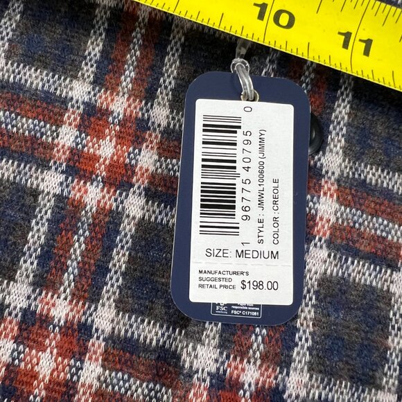 johnnie-O Jimmy Stretch Knit Flannel Lodge Shirt Creole NWT Medium ORANGE BLUE - Picture 5 of 8